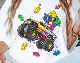 Monster Truck Autism Awareness Puzzle Piece Gift for Boys T-Shirt, Truck T-Shirt, Truck Lover, Kid Shirt, Sweatshirt, Hoodie
