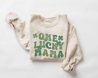 One Lucky Mama St Patricks Day Sweatshirt, Groovy Clover Mama Crewneck Shirt, Lucky Mom Shamrock Top, Irish Holiday Gift For Mothers