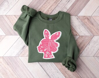 Bunny Women Sweatshirt, Easter Shirt, Easter Bunny Graphic Tee, Easter Shirts for Women, Ladies Easter Bunny, Bunny Mom Mama Tee