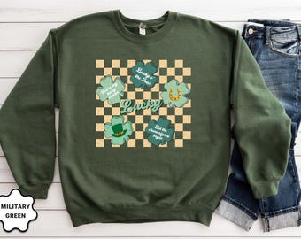 Retro Lucky Sweatshirt, Womens Shamrock Sweatshirt, St Patrick's Day Sweatshirt, Lucky Charm Sweatshirt, Irish Sweatshirt