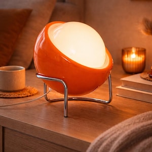 Retro Orange Globe Tischlampe - 70er Space Age Nachttischlampe Vintage Pilz Design