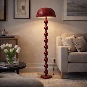 Red Sculptural Floor Lamp | Modern Stacked Sphere Designer Lighting