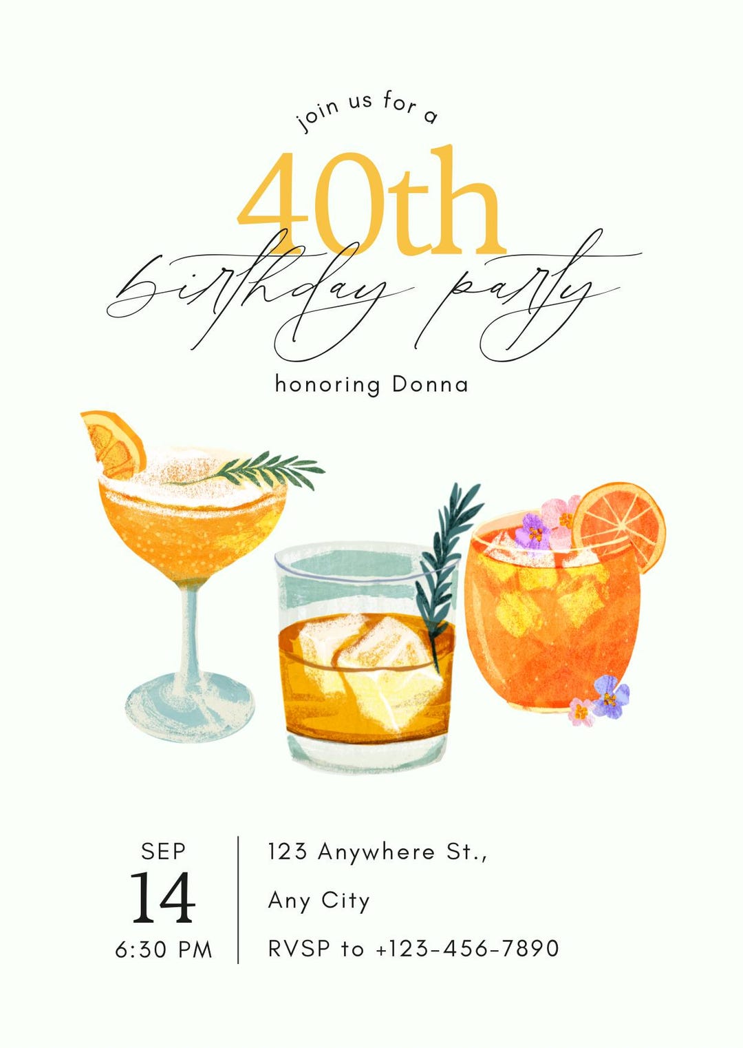 40th Birthday Invitation, Canva Template, Digital Download, Age ...