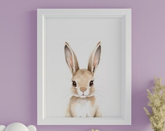 Woodland Rabbit Wall Art, Gender Neutral Nursery Print, Baby Room Animal Poster, Woodland Kids Bedroom Decor