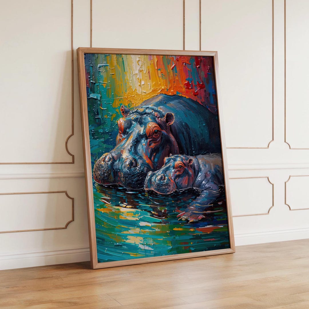 Abstract Hippo Painting – Colorful Animal Art Print, Modern Vibrant ...