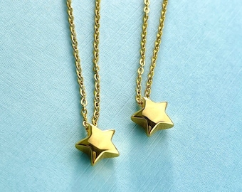 18K Gold Star Necklace - Single or Matching Set of 2 Star Necklaces, Gift for Best Friends, Anniversary, Friendship, Non-Tarnish