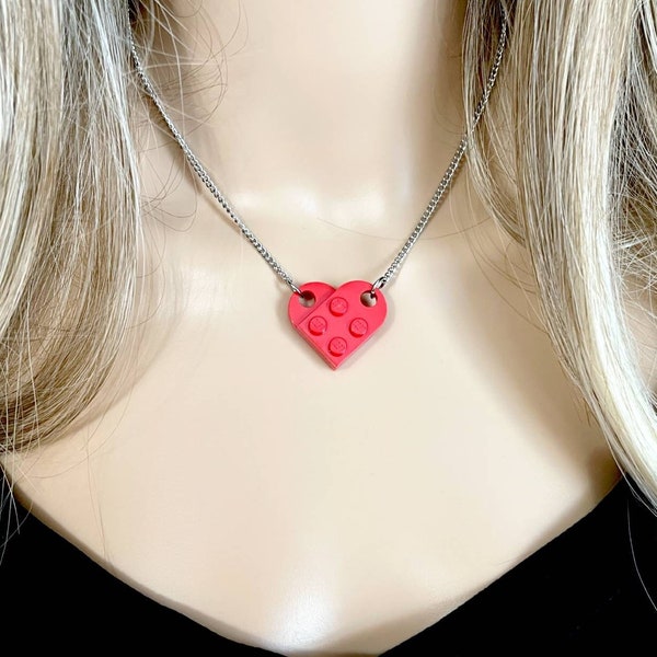 Single Heart Necklace For ONE Person - Made with Authentic LEGO® Bricks, Self Love, Encouragement, I am Enough, Confidence and Motivation