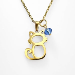 Cat Necklace, 18K Gold Necklace Gift, Best Friends Matching Necklaces with Birthstone, Animal Lovers, Kitten Necklace