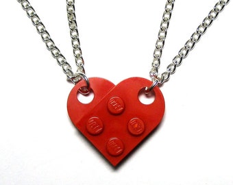 Heart Necklace Set - Made with Authentic LEGO® Bricks - 100% Stainless Steel Matching Friendship Necklaces, Gift for Couples, Best Friends