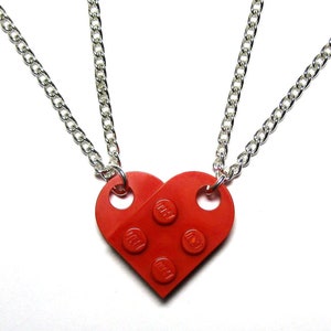 Heart Necklace Set Made with Authentic LEGO® Bricks 100% Stainless Steel Matching Friendship Necklaces, Gift for Couples, Best Friends image 1