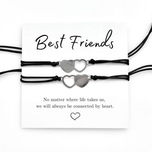 Best Friends Wish Bracelet Gift Set for 2, Matching Friendship Hearts, Meaningful Gift for Couples, Family, Mom, Daughters, Sisters, or BFFs