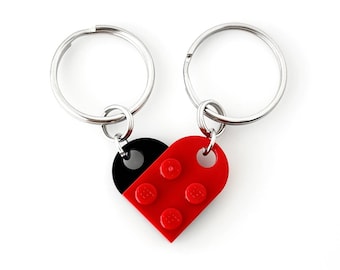 Heart Keychain Set - Made with Authentic LEGO® Bricks, Matching Friendship Gift for Couples, Best Friends - High Quality & Durable, USA-made