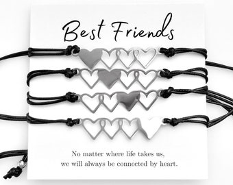 Best Friends Wish Bracelet Gift Set for 4, Sisters Forever, Friendship Hearts, Meaningful Gift for Her, Family, or Mother and Daughters