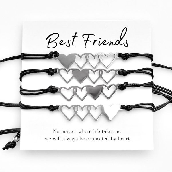 Best Friends Wish Bracelet Gift Set for 4, Sisters Forever, Friendship Hearts, Meaningful Gift for Her, Family, or Mother and Daughters