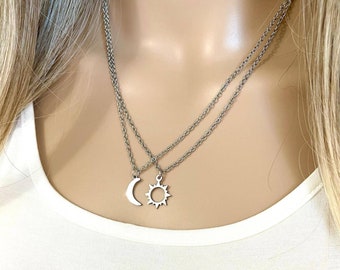 Sun and Moon Friendship Necklace Gift Set Jewelry for 2, Meaningful Gift for Mom, Best Friends, or Sisters