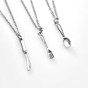 Matching Set of 3 Utensil Necklaces, Spoon Fork culinary, Best Friends Friendship Necklaces, Non-Tarnish Chains