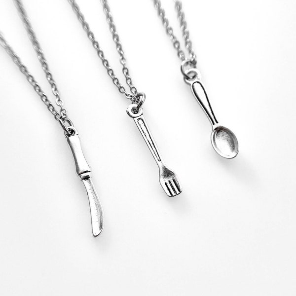 Matching Set of 3 Utensil Necklaces, Spoon Fork culinary, Best Friends Friendship Necklaces, Non-Tarnish Chains