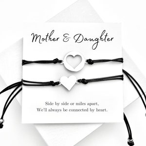 Mother Daughter Wish Bracelet Gift Set for 2, Matching Friendship Hearts, Meaningful Gift for Family, Sisters, or BFFs