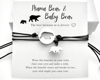 Mother Daughter Sons Wish Bracelet Gift Set, Mama Bear and Baby Bear Matching Jewelry, Friendship Meaningful Gift for Family