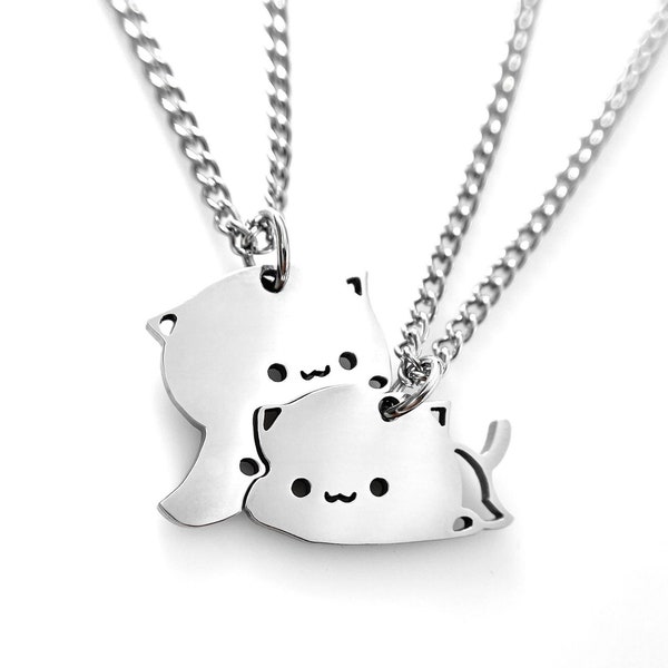 Matching Couples Cat Necklace, Best Friends BFF Necklace Set - Kitty, Animal Lovers, Kitten, Gift for Boyfriend Girlfriend Anniversary