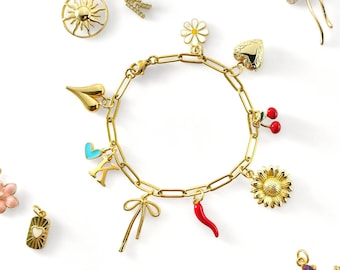 Personalized Gold Charm Bracelet, Choose Your Charms, 18K Gold Plated Multi Charms, Customized Gift for Her, Stacking Layering Bracelets