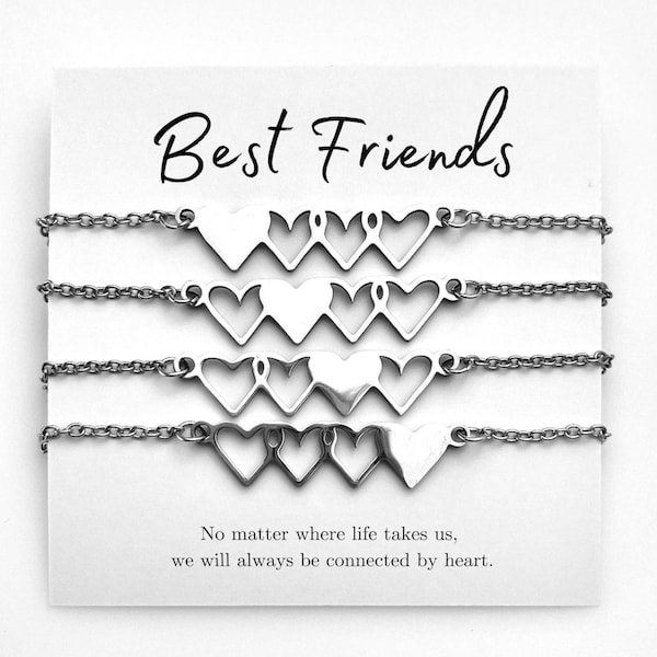Best Friends Necklace Gift Set for 4, Sisters Forever, Friendship Heart Necklaces, Meaningful Gift for Her, Family, or Mother and Daughters