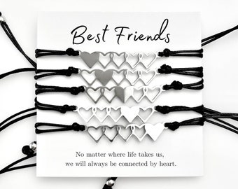 Best Friends Wish Bracelet Gift Set for 5, Matching Sisters Forever, Friendship Hearts, Meaningful Gift for Family, or BFFs