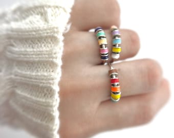 Anxiety Bead Ring Spinning Fidget Rings Stacking Spinner for Stress Relief Healing Gift Anti-Worry Ring Chunky Bold Colors Thumb Beaded