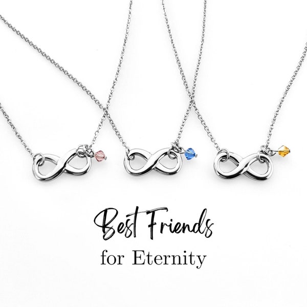 Matching Set of 3 Infinity Necklaces, Best Friends, Friendship Necklaces, Infinity Eternity Symbol, Sign Jewelry, Non-Tarnish