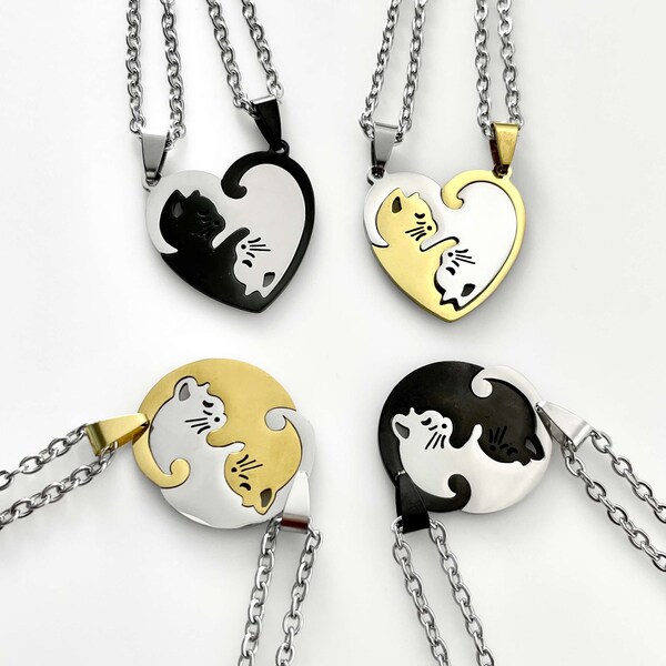 Matching Couples Cat Necklace, Best Friends BFF Necklace Gift Kitty, Animal Lovers, Kitten Necklace, Gift for Boyfriend Girlfriend