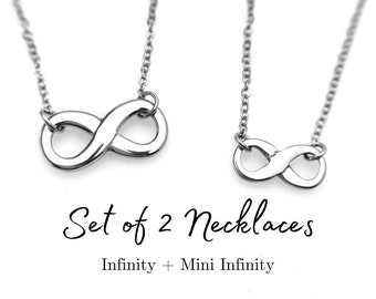 Matching Set of 2 Infinity Necklaces, Infinity Symbol Sign Jewelry, Necklace for Best Friend, Mom, Sister and Loved Ones, Non-Tarnish