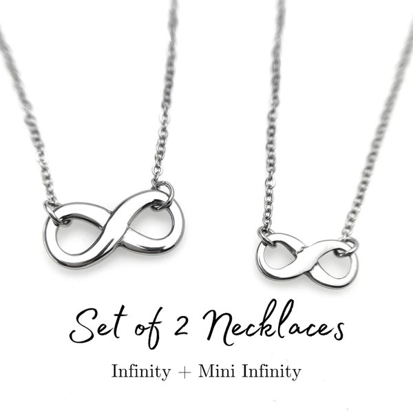 Matching Set of 2 Infinity Necklaces, Infinity Symbol Sign Jewelry, Necklace for Best Friend, Mom, Sister and Loved Ones, Non-Tarnish