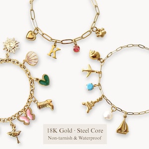 Build Your Custom 18K Gold Charm Bracelet, 100% WATERPROOF + Non-Tarnish, Choose Charms, Personalized Gift for Her, Chunky Multi Charms