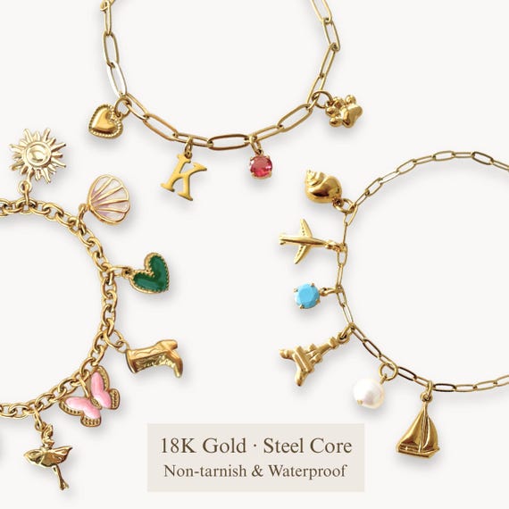 Build Your Custom 18K Gold Charm Bracelet, 100% WATERPROOF + Non-Tarnish, Choose Charms, Personalized Gift for Her, Chunky Multi Charms