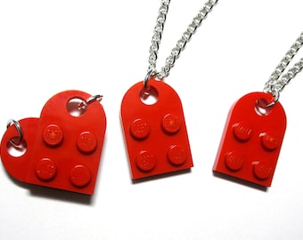 Heart Necklace Set Made with Authentic LEGO Bricks 100 Stainless Steel Matching Friendship Necklaces Gift for Couples Best Friends