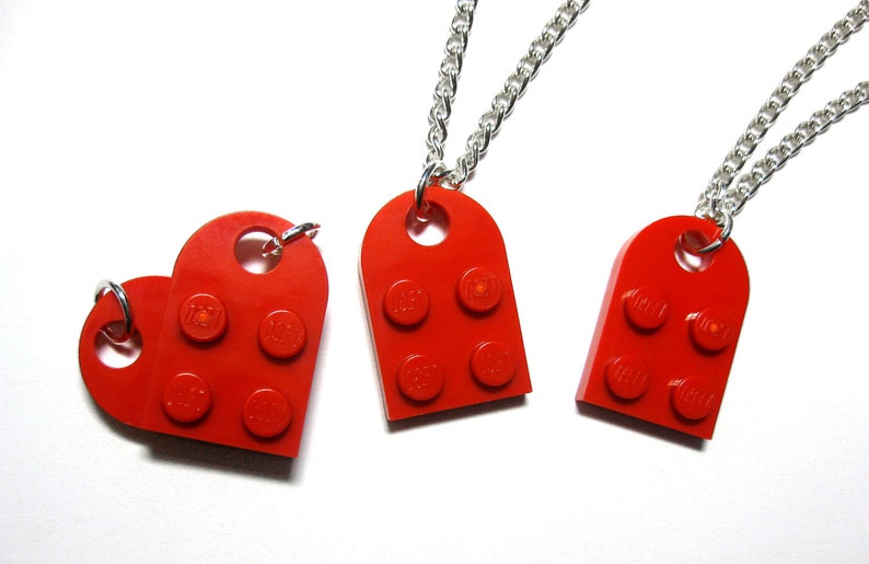 Heart Necklace Set Made with Authentic LEGO® Bricks 100% Stainless Steel Matching Friendship Necklaces, Gift for Couples, Best Friends image 5