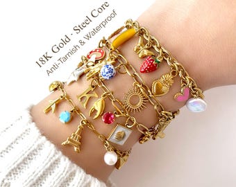 Build Your Own Custom 18K Gold Charm Bracelet, Waterproof and Anti-Tarnish, Choose Your Charms, Personalized Gift for Her, Multi Charms