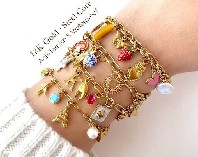 Build Your Own Custom 18K Gold Charm Bracelet, Waterproof and Anti-Tarnish, Choose Your Charms, Personalized Gift for Her, Multi Charms