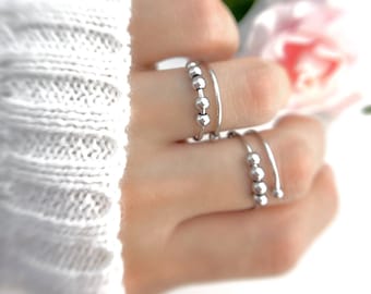 Anillo antiestrés, cuentas giratorias que giran y provocan inquietud, anillo apilable, anillo para el pulgar, regalo minimalista delicado, anillo giratorio con bucle en movimiento