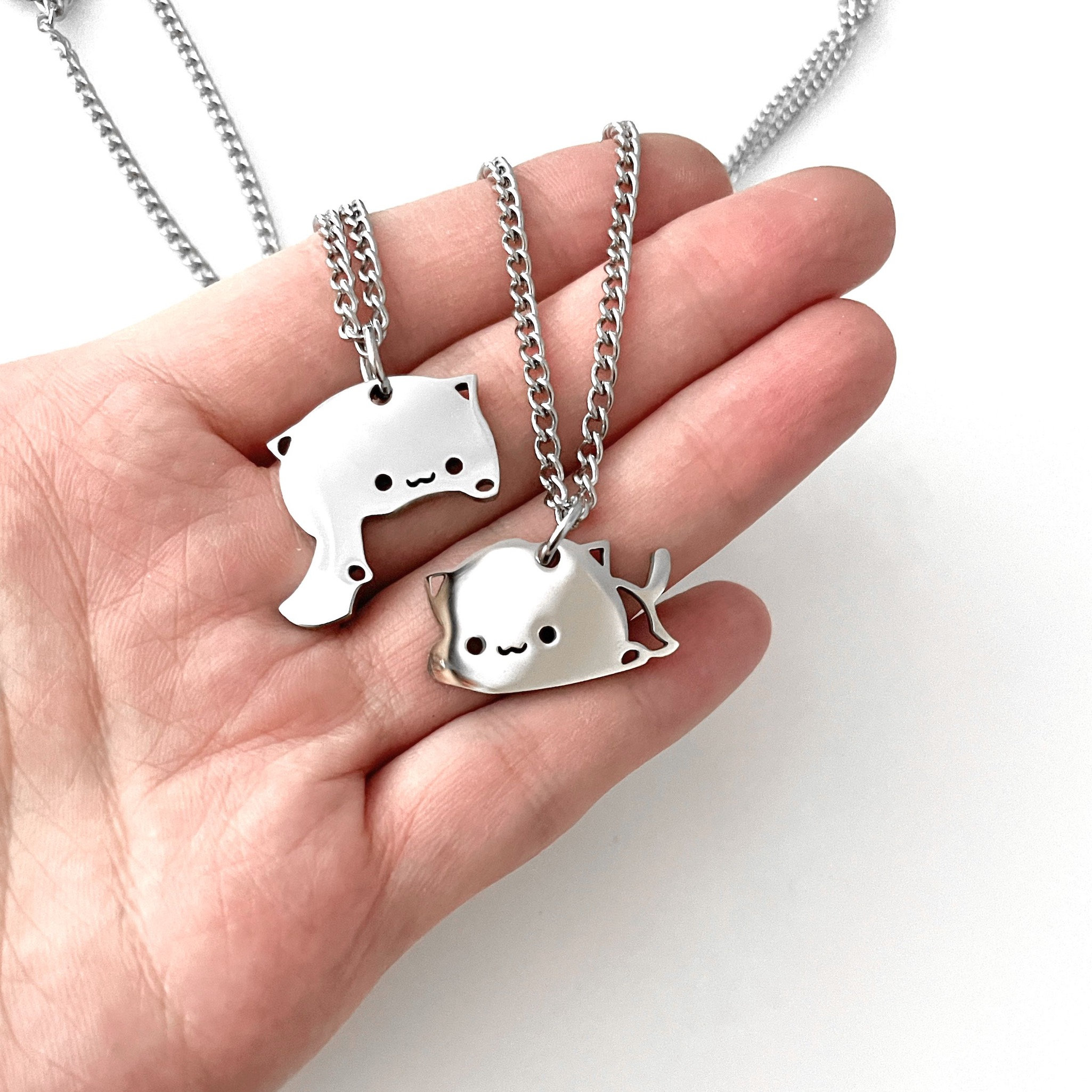 Set Di 2 Collane Abbinate Per Coppie O Migliori Amici - Ciondolo Gatto In Acciaio Inossidabile, Catene Regolabili 55+5cm, Regalo Di Fidanzamento, Compleanno, Natale