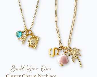 Custom Cluster 18K Gold Charm Necklace, Dainty Minimalist Chains, Pick & Build Your Charms, Personalized Jewelry Gift for Her, Multi Charm