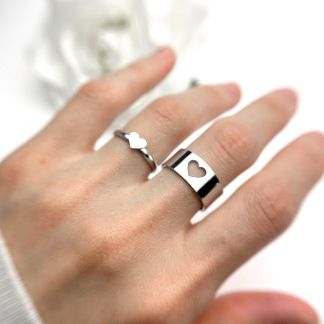 Matching Friendship Couples Heart Ring Set Lover Rings His and Her ...