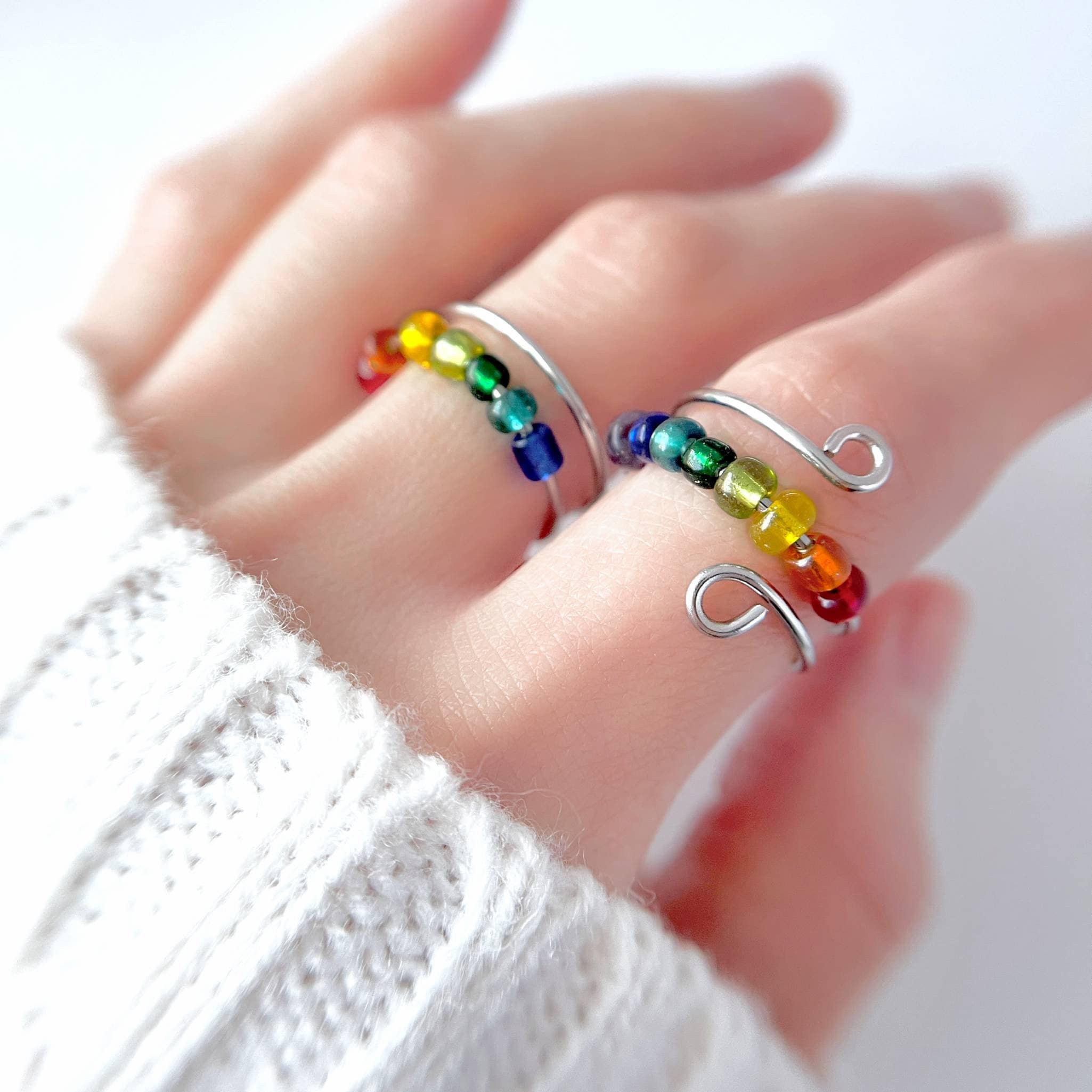 Anillo antiestrés, cuentas giratorias para concentrarse, relajación, alivio, calma consciente, apilamiento, delicado, minimalista, antiestrés, regalo para manos inquietas