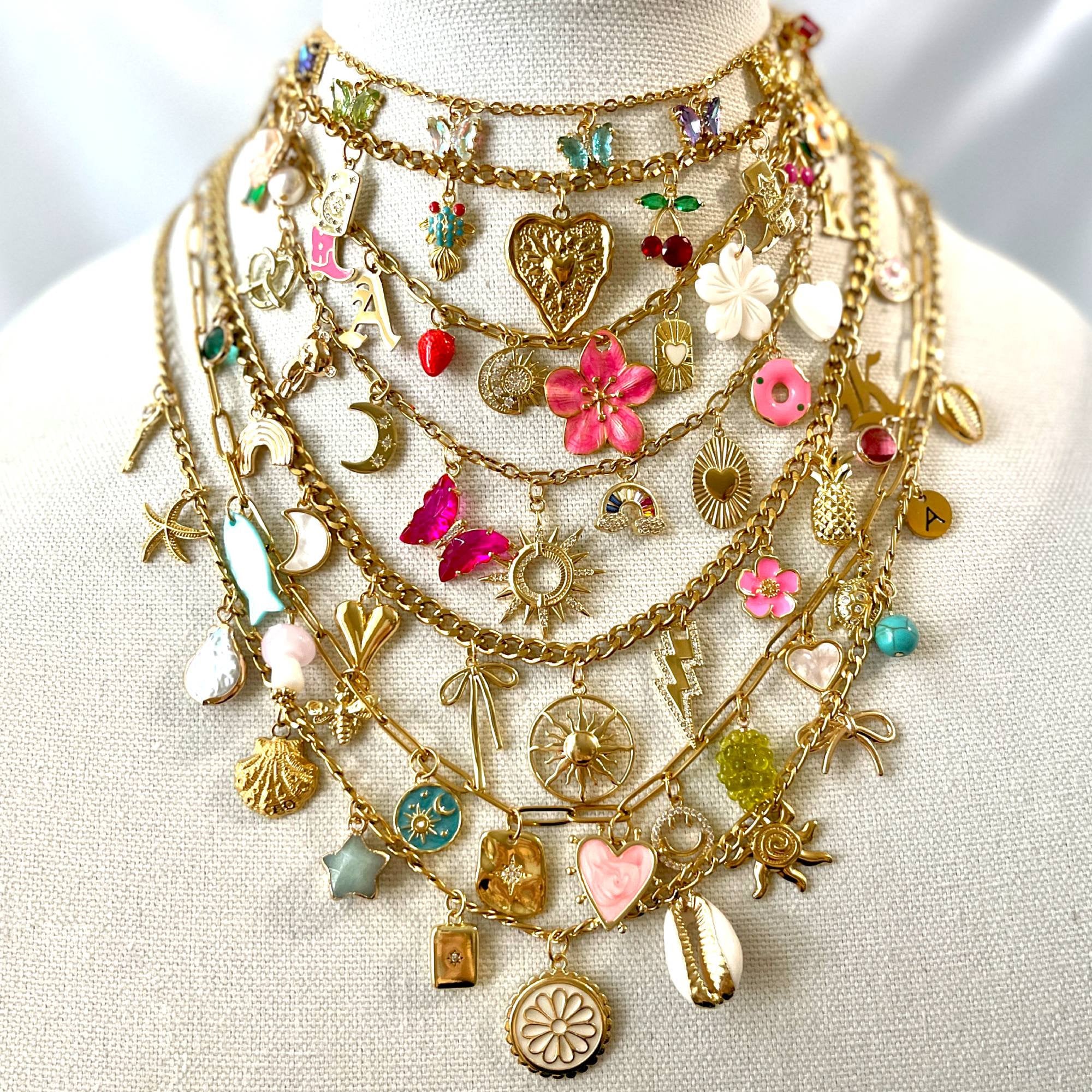 Create a Charm Necklace, Custom Jewelry Gift for Women, Choose 2500+ Charms, Gold Chunky Personalized Necklace, Dainty and Large Pendants