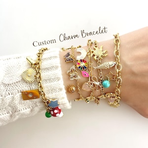 Build Your Own Custom Charm Bracelet, Choose Your Charms, Personalized Gift for Her, Vintage Chunky Bracelet, Gold Multi Charms, Customize
