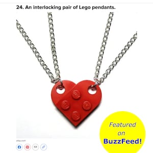 Heart Necklace Set Made with Authentic LEGO® Bricks 100% Stainless Steel Matching Friendship Necklaces, Gift for Couples, Best Friends image 2