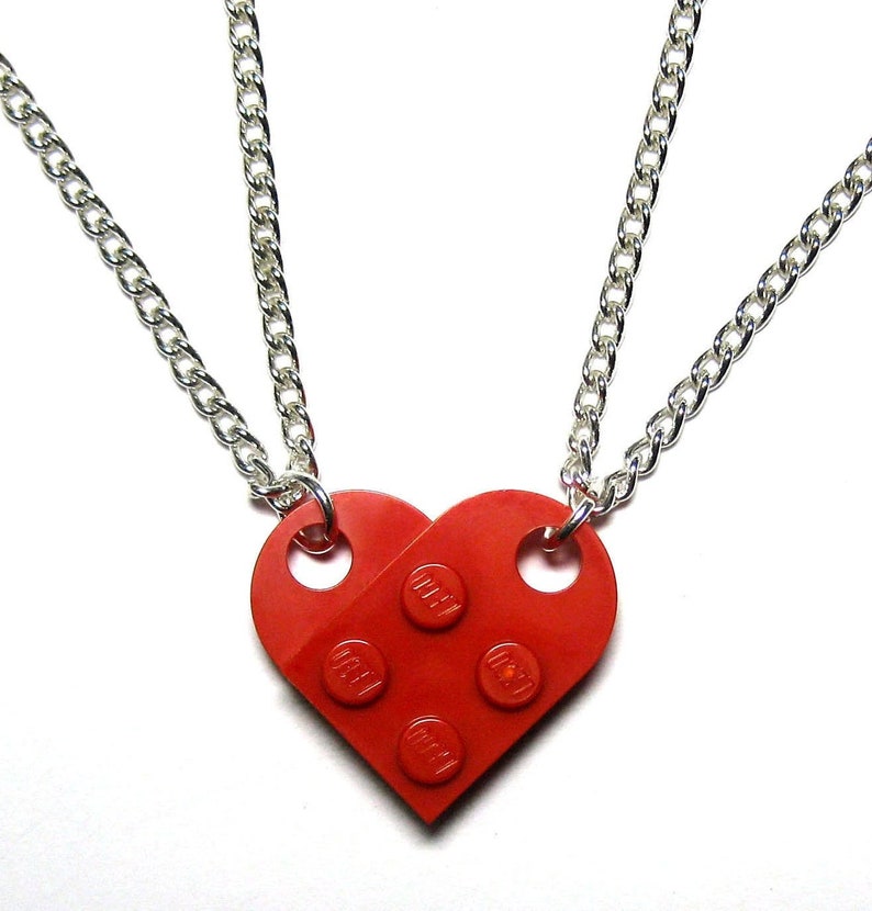 Heart Necklace Set Made with Authentic LEGO® Bricks 100% Stainless Steel Matching Friendship Necklaces, Gift for Couples, Best Friends image 1
