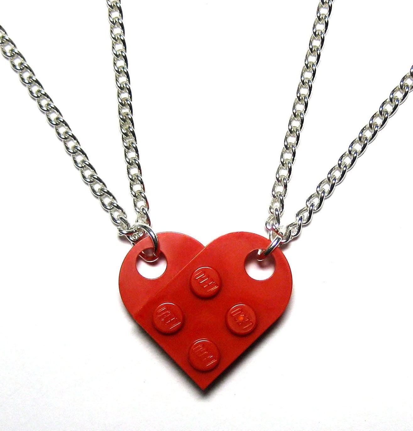 COLLANA CUORE SEPARATO LEGO ROSSO CIONDOLO AMICIZIA AMORE NERD PENDANT  NECKLACE