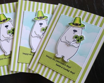 Saint Patrick's Day Card, Shamrock Card, Have a Lucky Day Card, Irish Bear