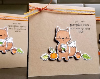 Fall Thank You Card, Pumpkin Spice Latte Thank You Note, Autumn Birthday Card, Fox Stationery, PSL Gift